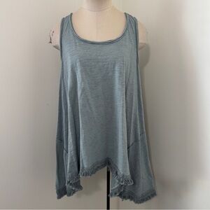 Umgee Large Blue Fringe Trim Tunic Tank Top ~ Basic Layering Beach Boho